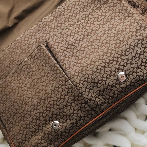 Coach Large Mini Signature Tote Khaki Tan Canvas Jacquard and Leather - Picture 9 of 16